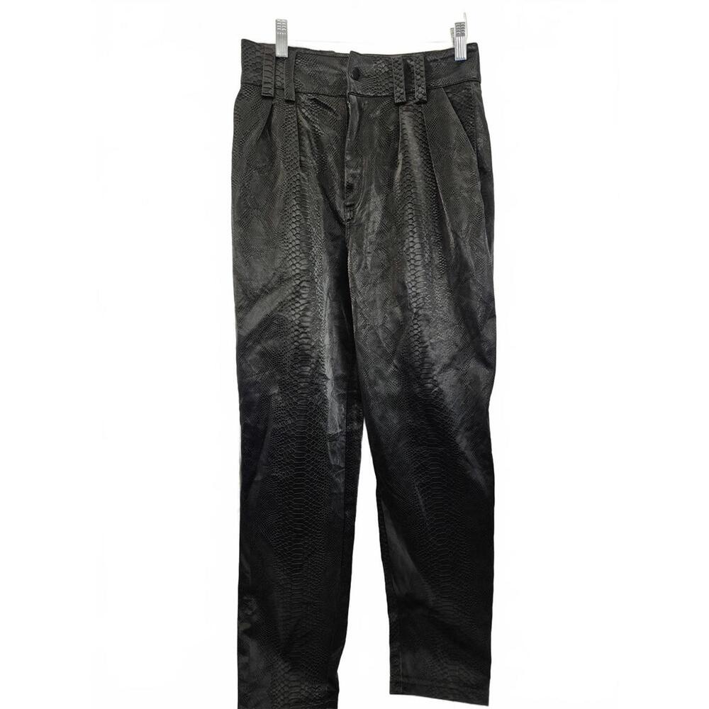 Top Shop Ladies High Waist Black Faux Leather Pant Textured Snake Print Pockets